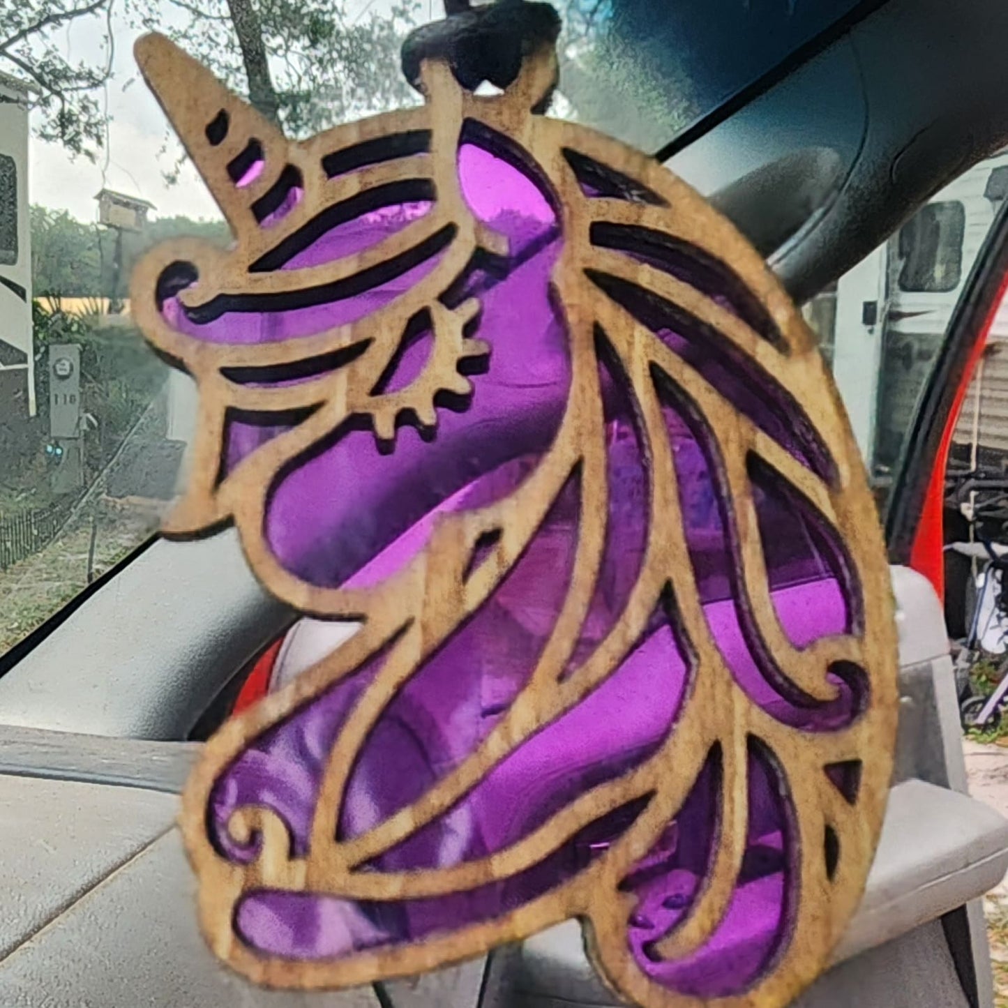 Unicorn Car Charm with stained glass look