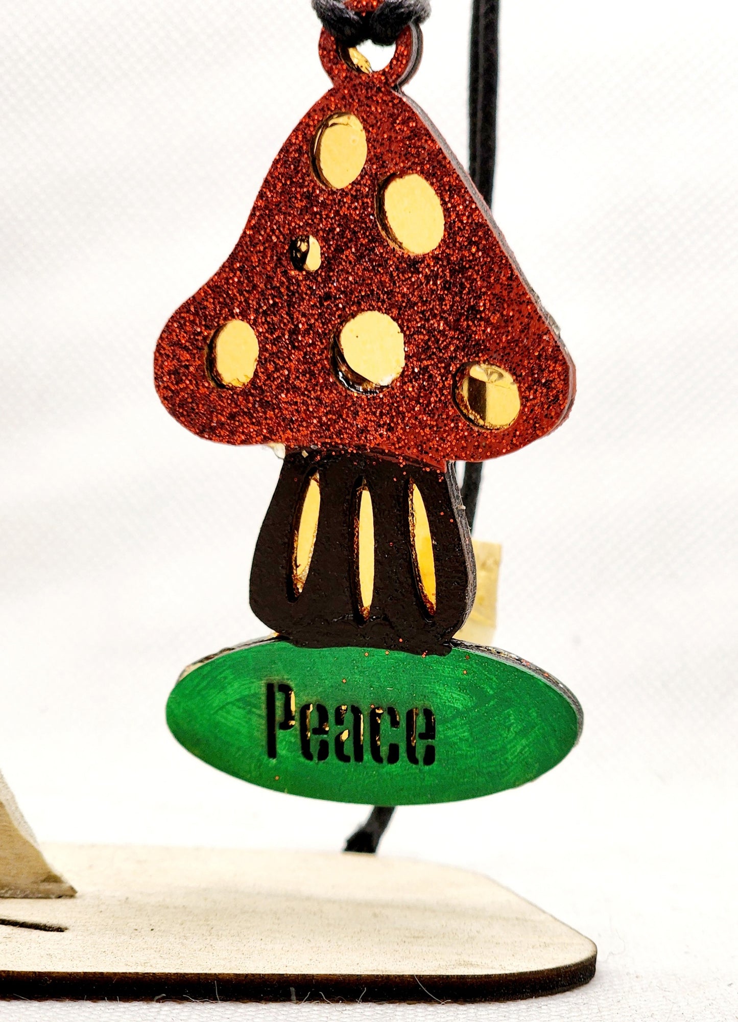 Mushroom Peace Car Charm with stained glass look