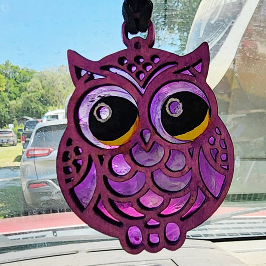 Owl Car Charm with stained glass look