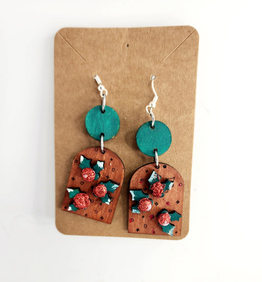 Holly and Berries Basswood Earring