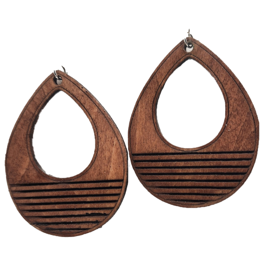 Lined Walnut look Wood teardrop earrings
