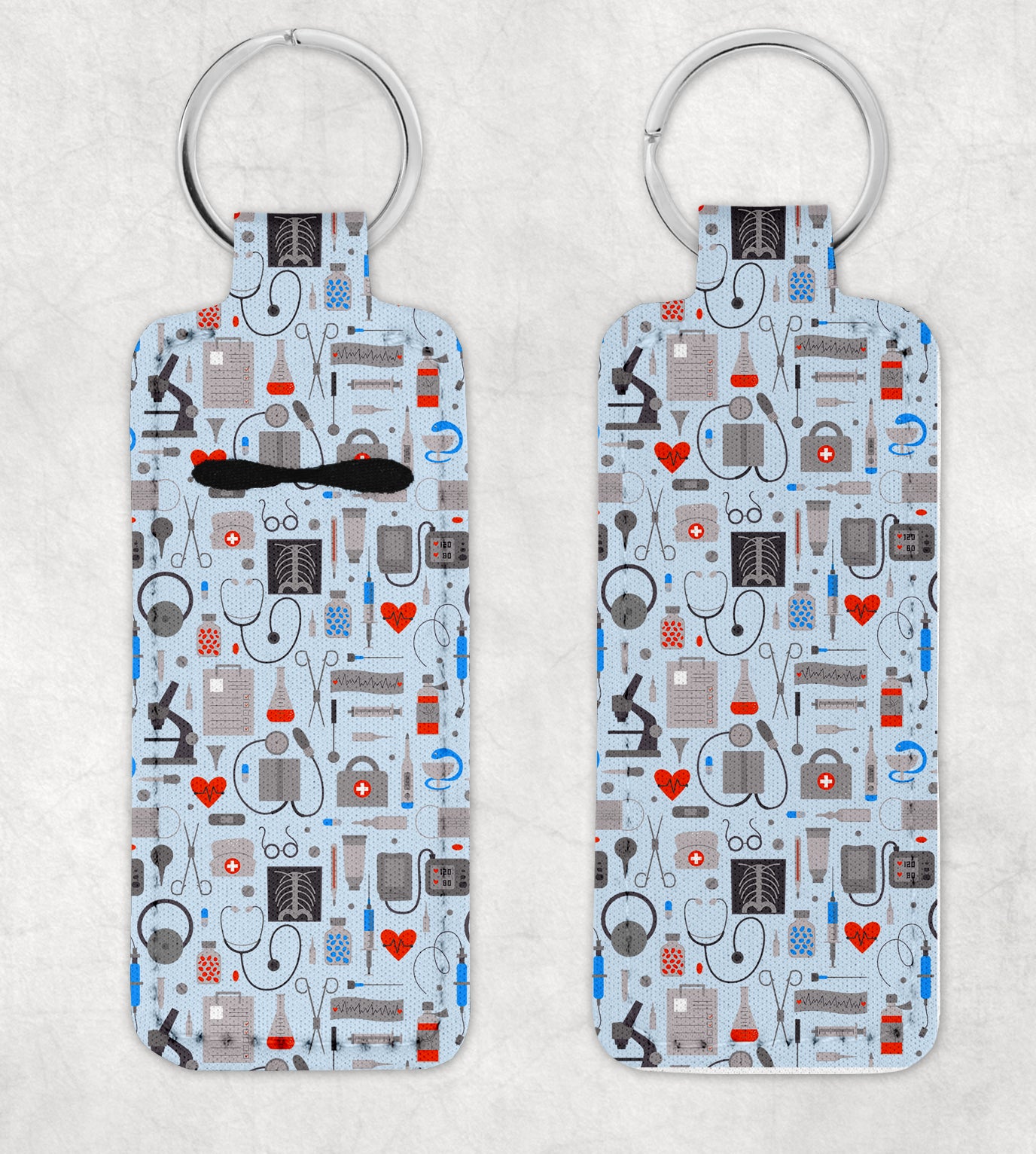 Lip Gloss Neoprene Holder Keychain Medical Items Collage Design